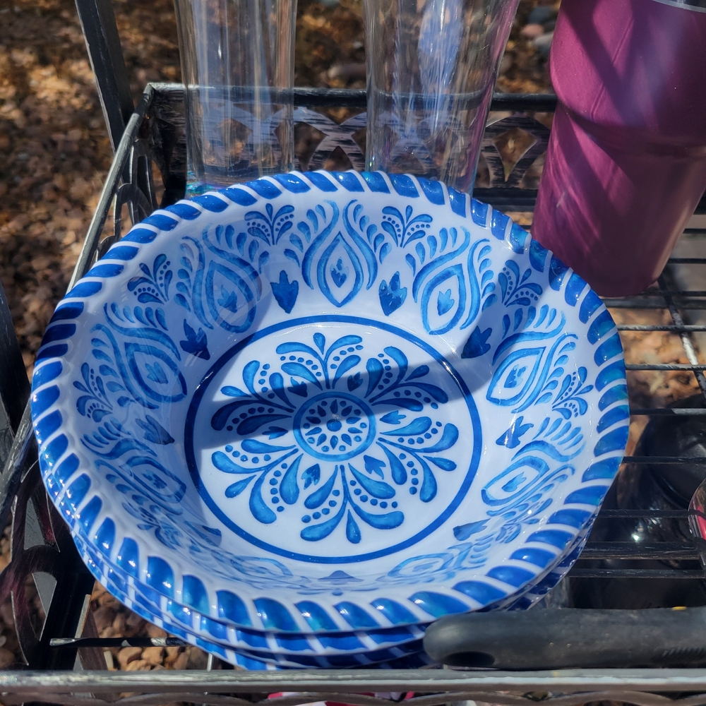 Blue and White Patterned Ceramic Bowls
